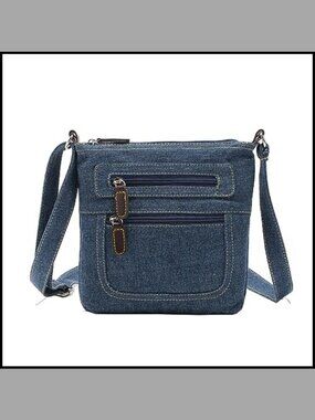 Small Denim Crossbody Shoulder Bag Multi Pocket Organizer Purse Wallet